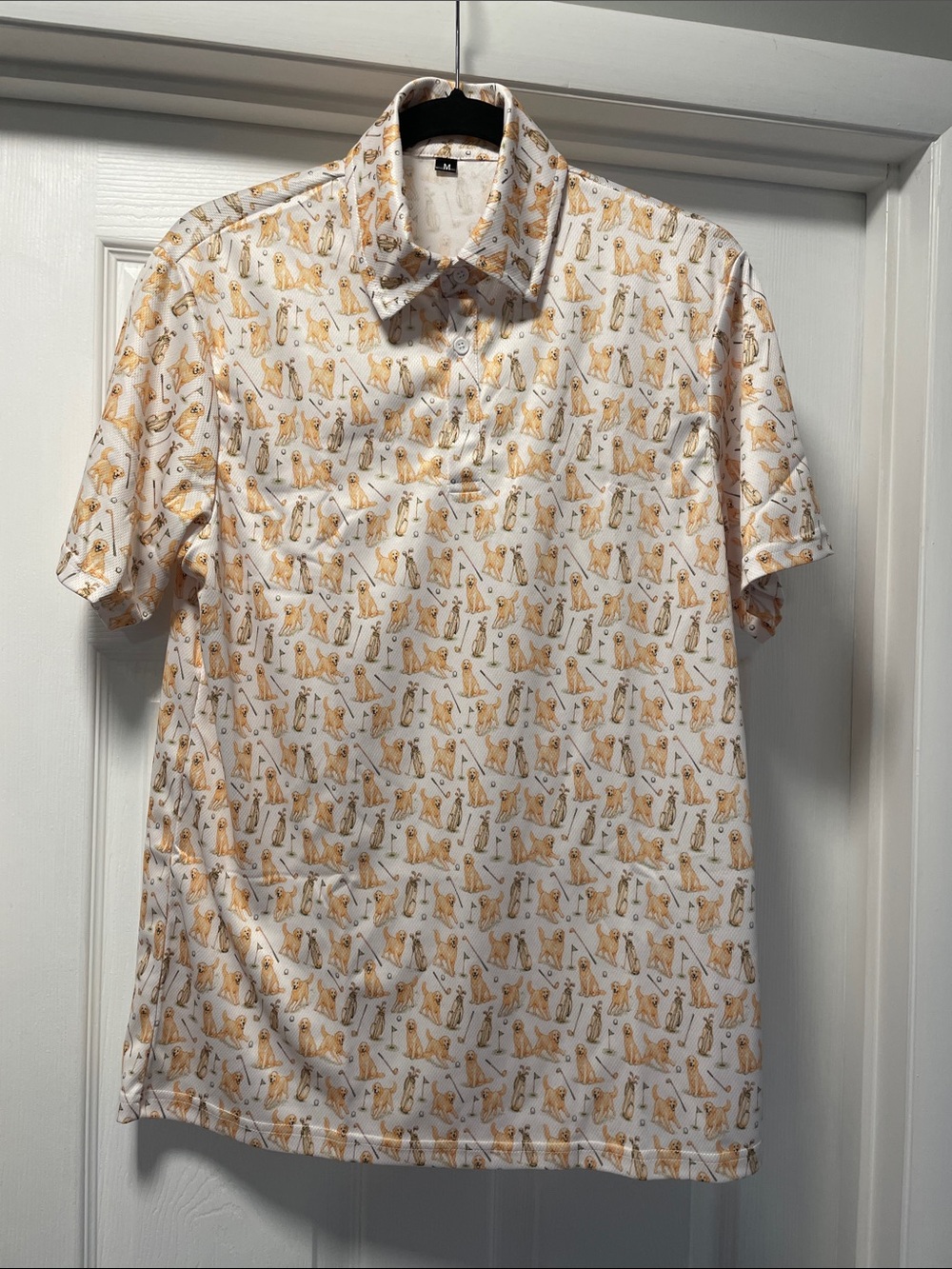 Men’s Golf Birdies White Polo with Yellow Dog Print